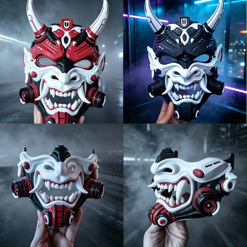 Black Face Mask Pack - Yeni Jenerik Siberpunk Oni Şeytan Maskesi